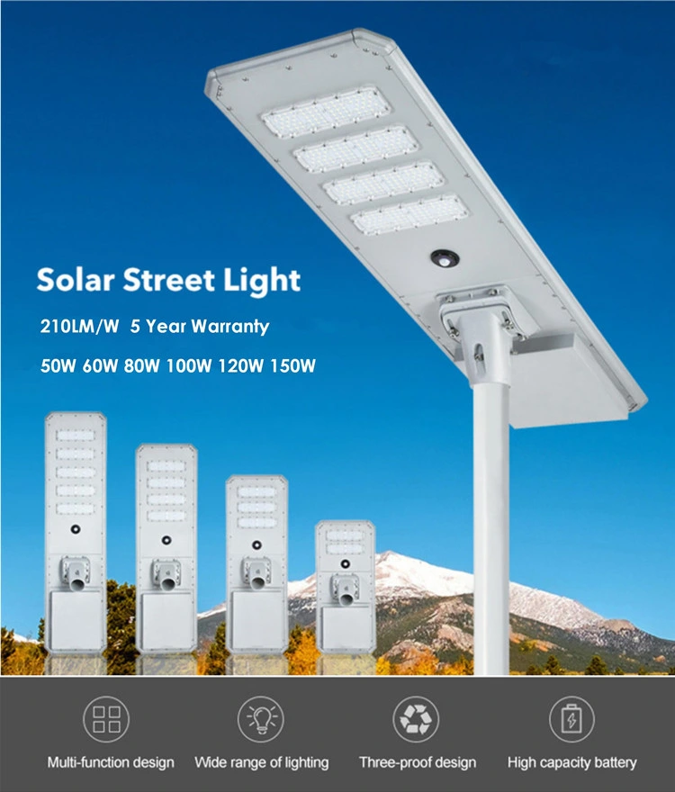 50W 100W IP67 Solar Energy LED Lights Road Lamps with Time Controller