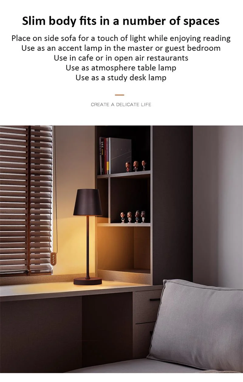 Contemporary Nordic Classic Form Rechargeable Touch Control Wireless LED Lamp Aluminum Metal Bedside Lamp Table Lamp