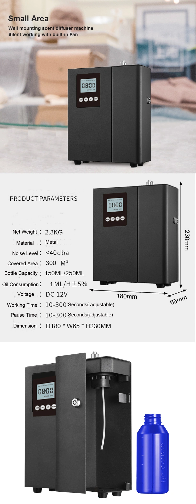 New Design Professional Fragrance Machine Metal Body Aroma Diffuser 250ml Essential Oil Odor Scent Machine