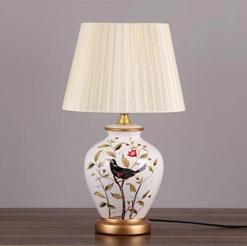 Vintage Retro Country Chinese Porcelain Ceramic Fabric E27 Dimmer Table Porcelain Lamp (WH-MTB-107)