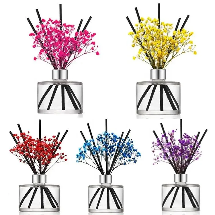 Wholesale Custom 50ml Glass Bottle Fragrance Air Freshener Bathroom Hotel Dried Flower Reed Diffuser with Stick