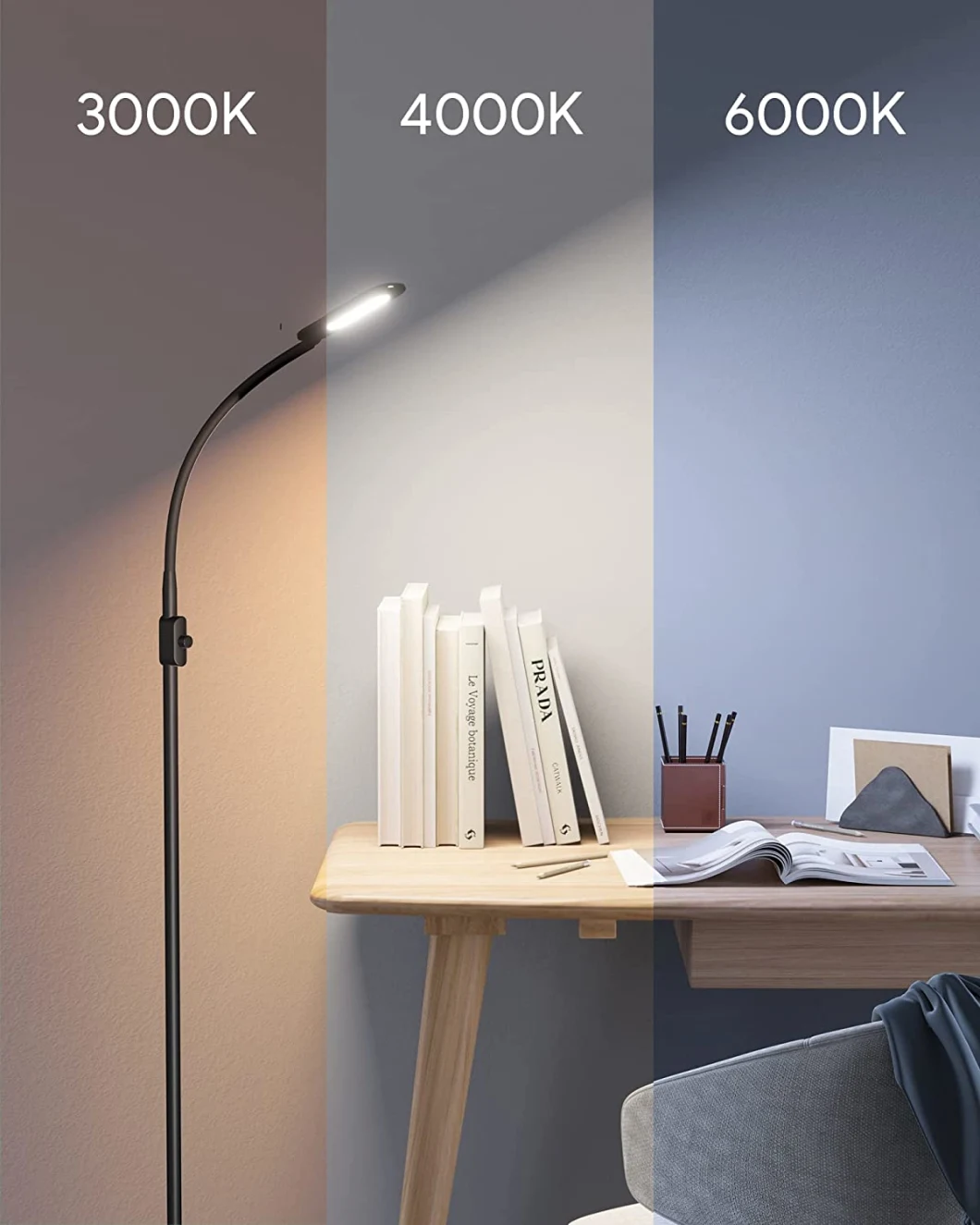 LED Lighting Floor Lamp, Adjustable 3 Color Temperatures Reading Lamp with Stepless Dimmer Floor Lamp